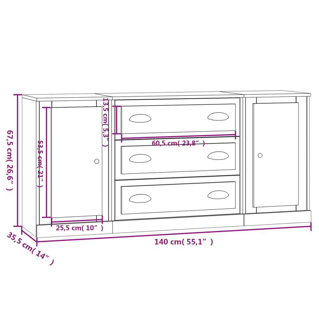 Sideboards 3 Stk. Weiß Holzwerkstoff