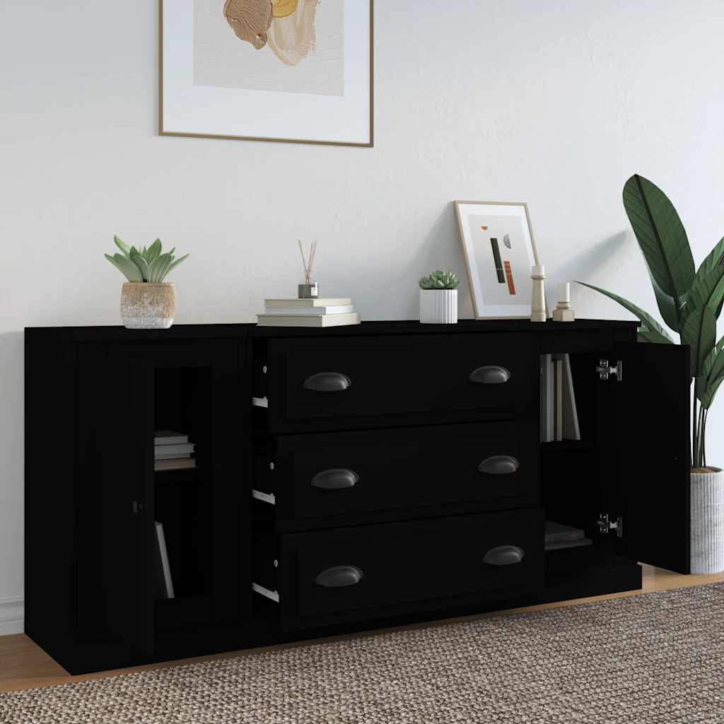 Sideboards 3 Stk. Schwarz Holzwerkstoff
