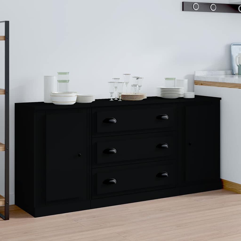 Sideboards 3 Stk. Schwarz Holzwerkstoff