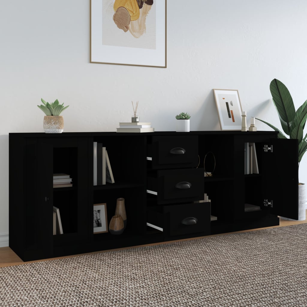 Sideboards 3 Stk. Schwarz Holzwerkstoff