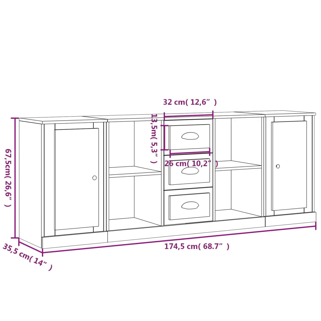 Sideboards 3 Stk. Schwarz Holzwerkstoff