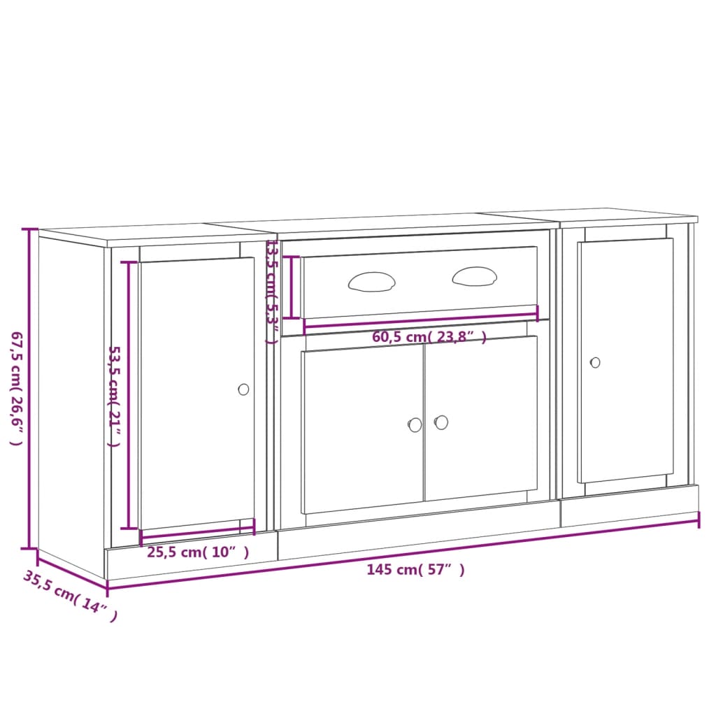 Sideboards 3 Stk. Sonoma-Eiche Holzwerkstoff