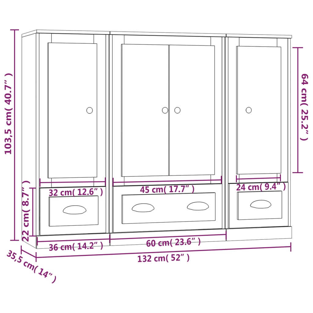 Highboards 3 Stk. Räuchereiche Holzwerkstoff