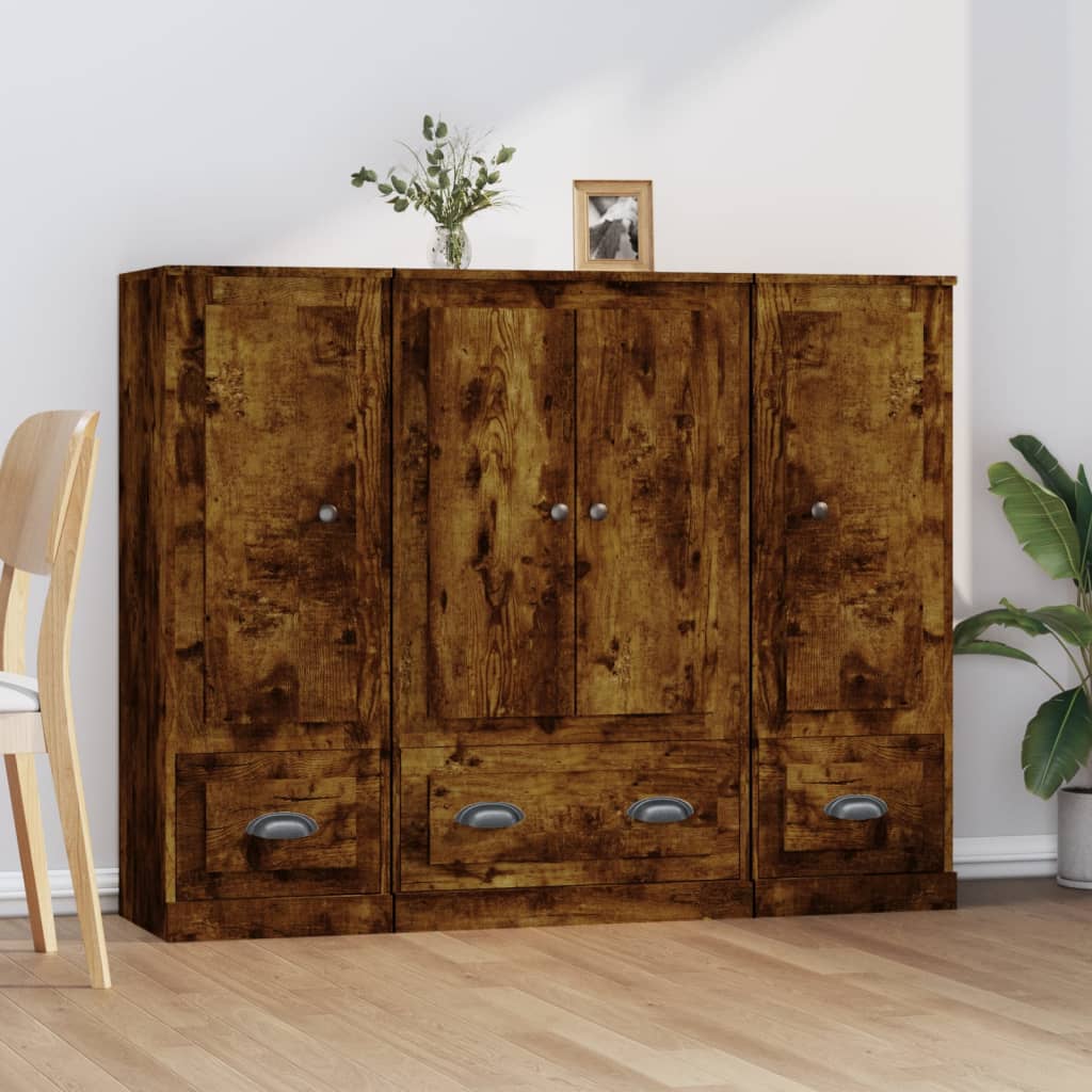 Highboards 3 Stk. Räuchereiche Holzwerkstoff