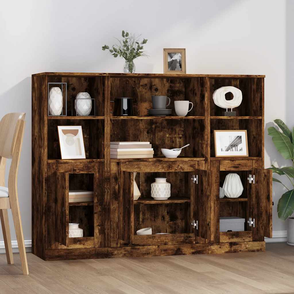 Highboards 3 Stk. Räuchereiche Holzwerkstoff