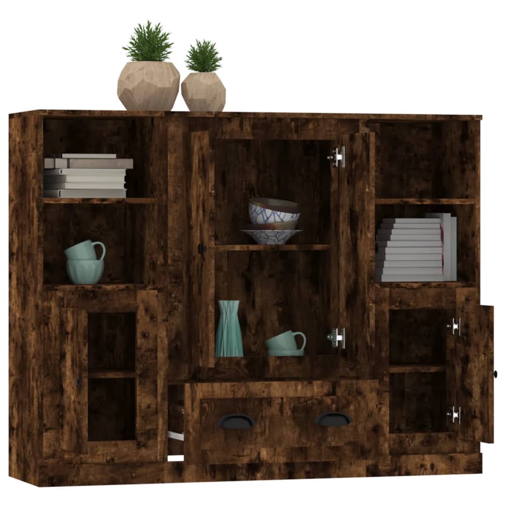 Highboards 3 Stk. Räuchereiche Holzwerkstoff