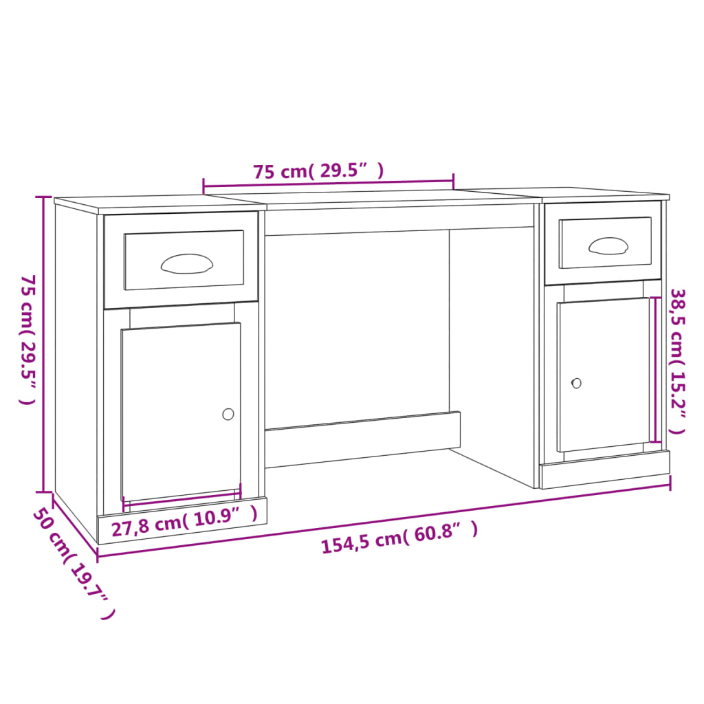 Schreibtisch mit Stauraum Räuchereiche Holzwerkstoff