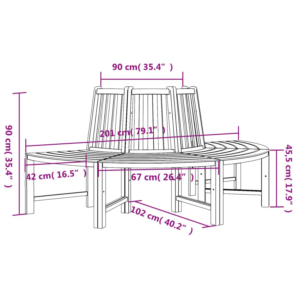 Baumbank Halbrund Ø201 cm Massivholz Teak