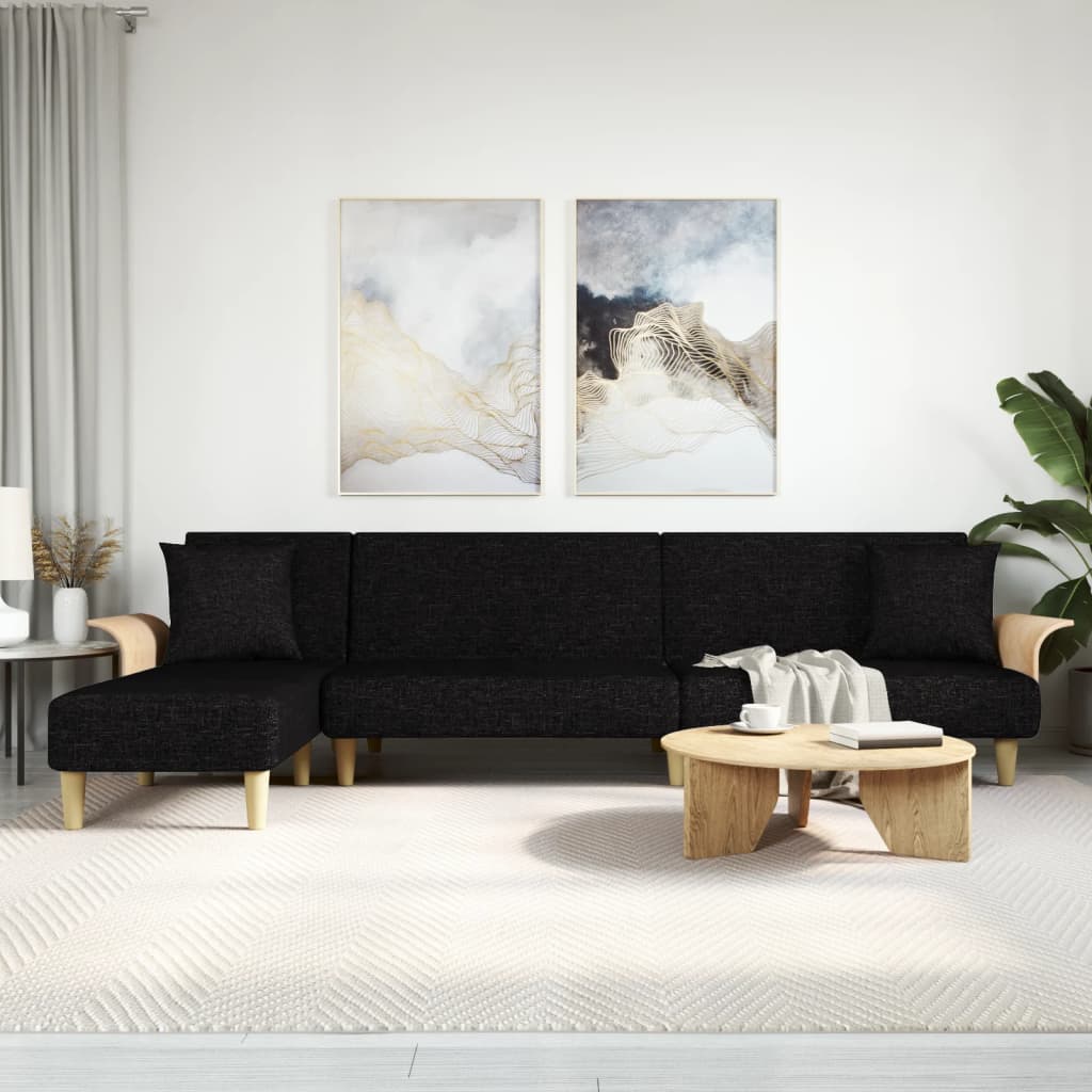 Schlafsofa in L-Form Schwarz 279x140x70 cm Stoff