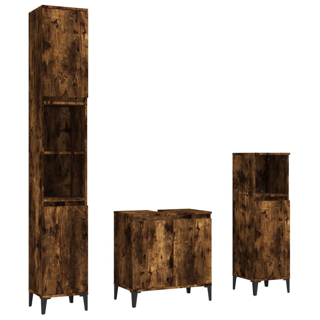 3-tlg. Badmöbel-Set Räuchereiche Holzwerkstoff