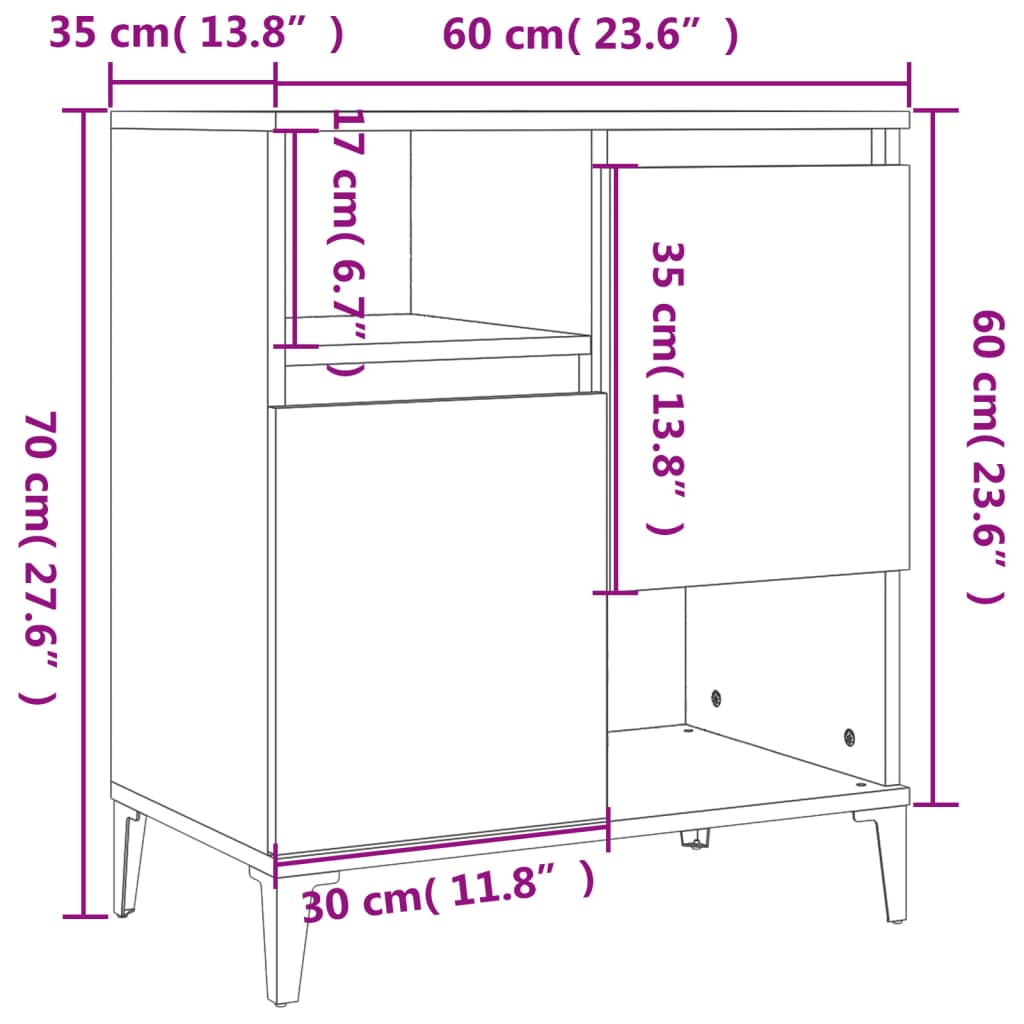 Sideboards 3 Stk. Räuchereiche 60x35x70 cm Holzwerkstoff
