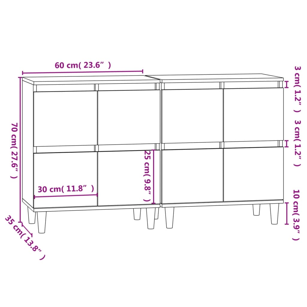Sideboards 2 Stk. Schwarz 60x35x70 cm Holzwerkstoff