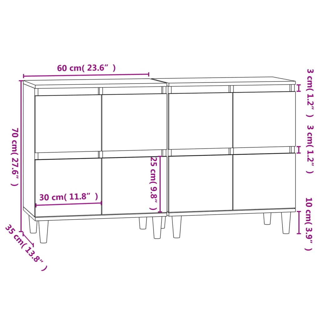 Sideboards 2 Stk. Betongrau 60x35x70 cm Holzwerkstoff
