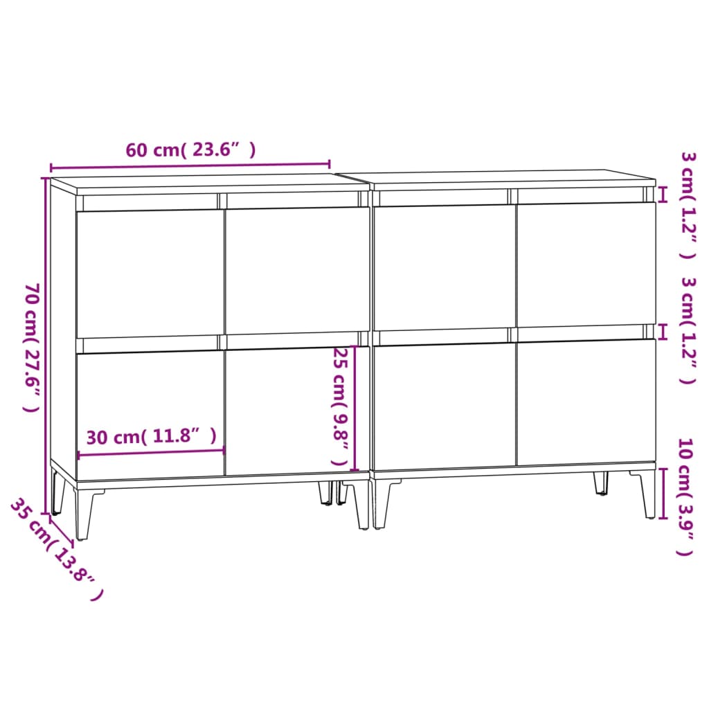 Sideboards 2 Stk. Hochglanz-Weiß 60x35x70 cm Holzwerkstoff