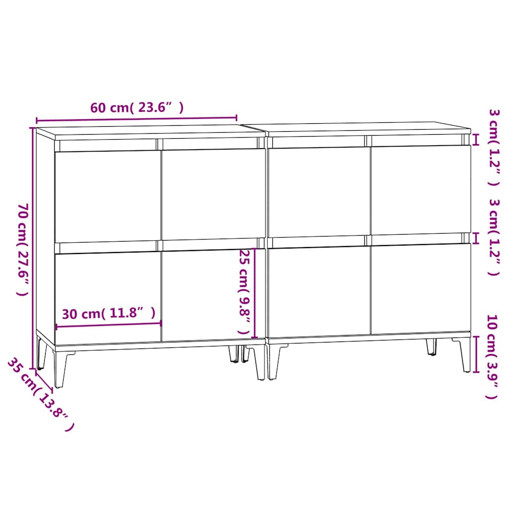 Sideboards 2 Stk. Betongrau 60x35x70 cm Holzwerkstoff