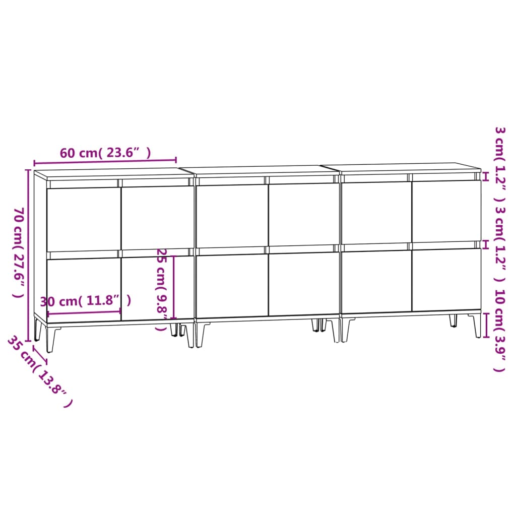 Sideboards 3 Stk. Sonoma-Eiche 60x35x70 cm Holzwerkstoff