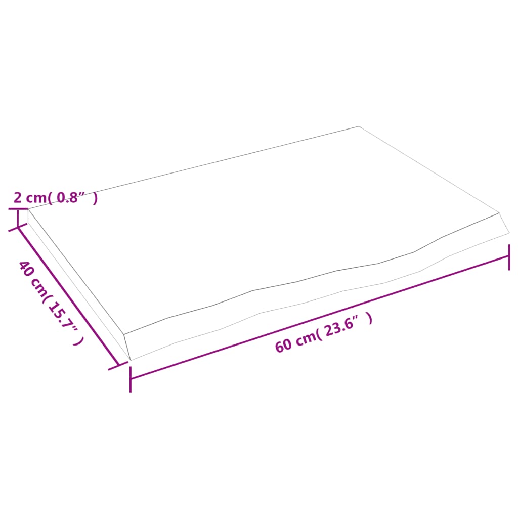 Tischplatte 60x40x2 cm Massivholz Eiche Unbehandelt