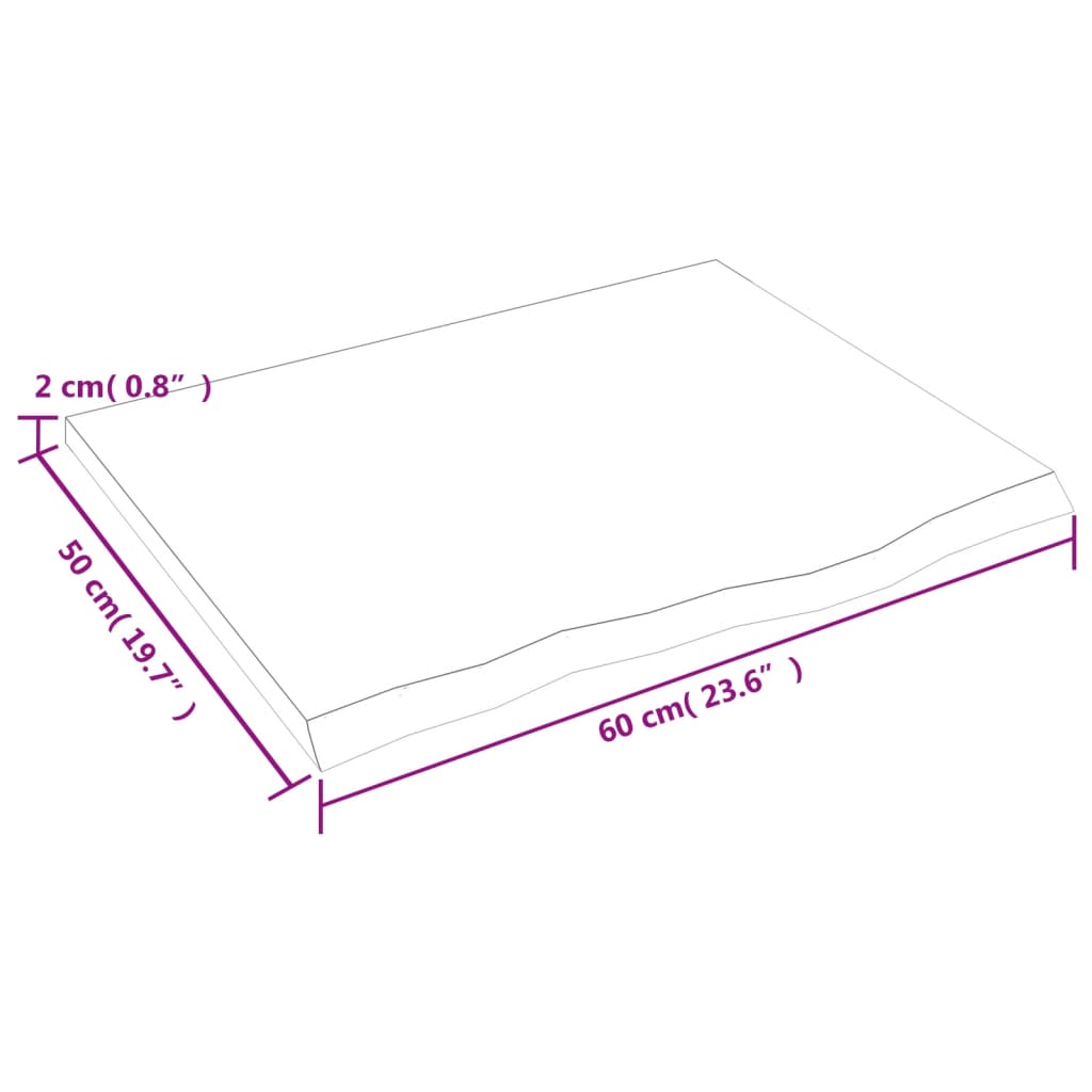Tischplatte 60x50x2 cm Massivholz Eiche Unbehandelt