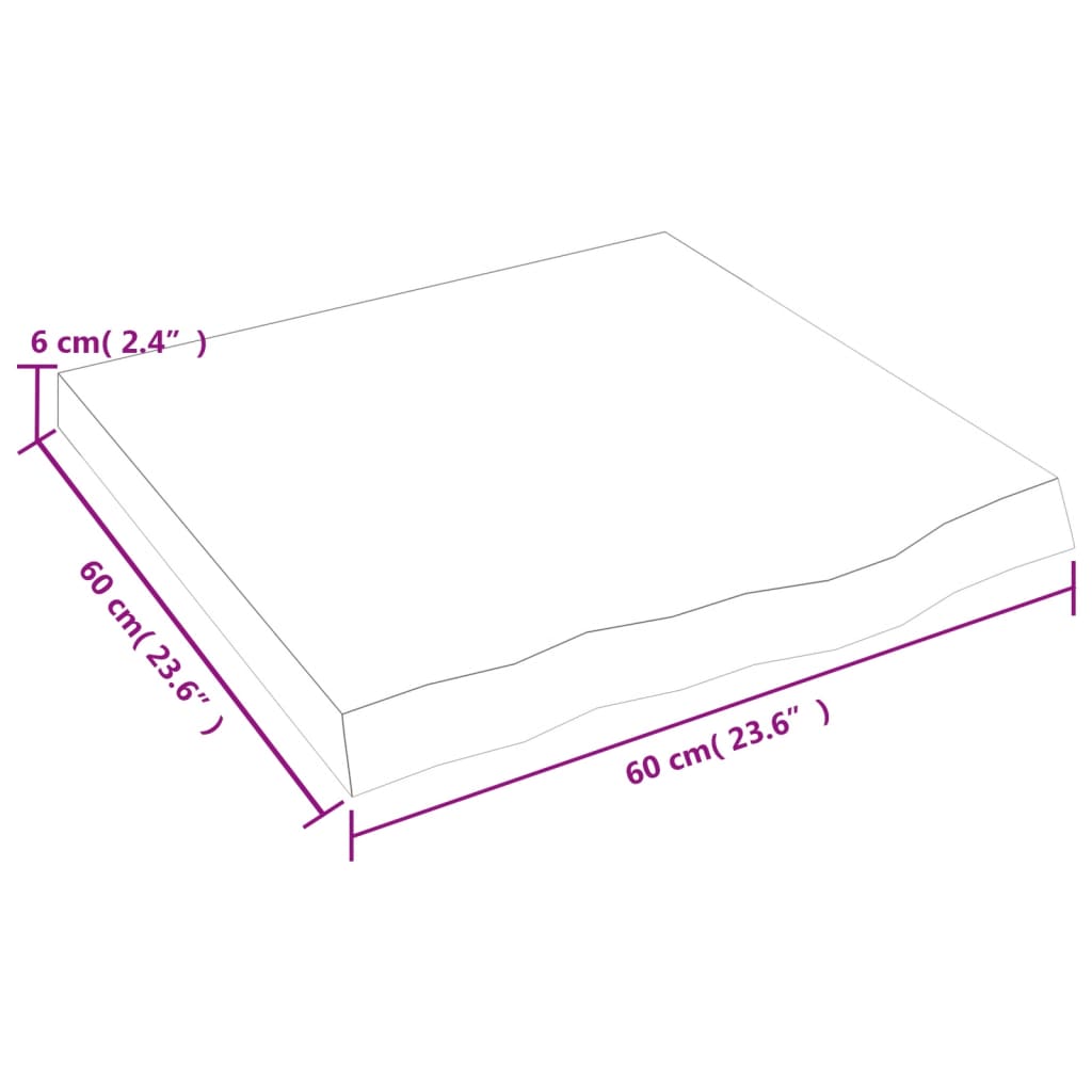 Tischplatte 60x60x(2-6) cm Massivholz Eiche Unbehandelt
