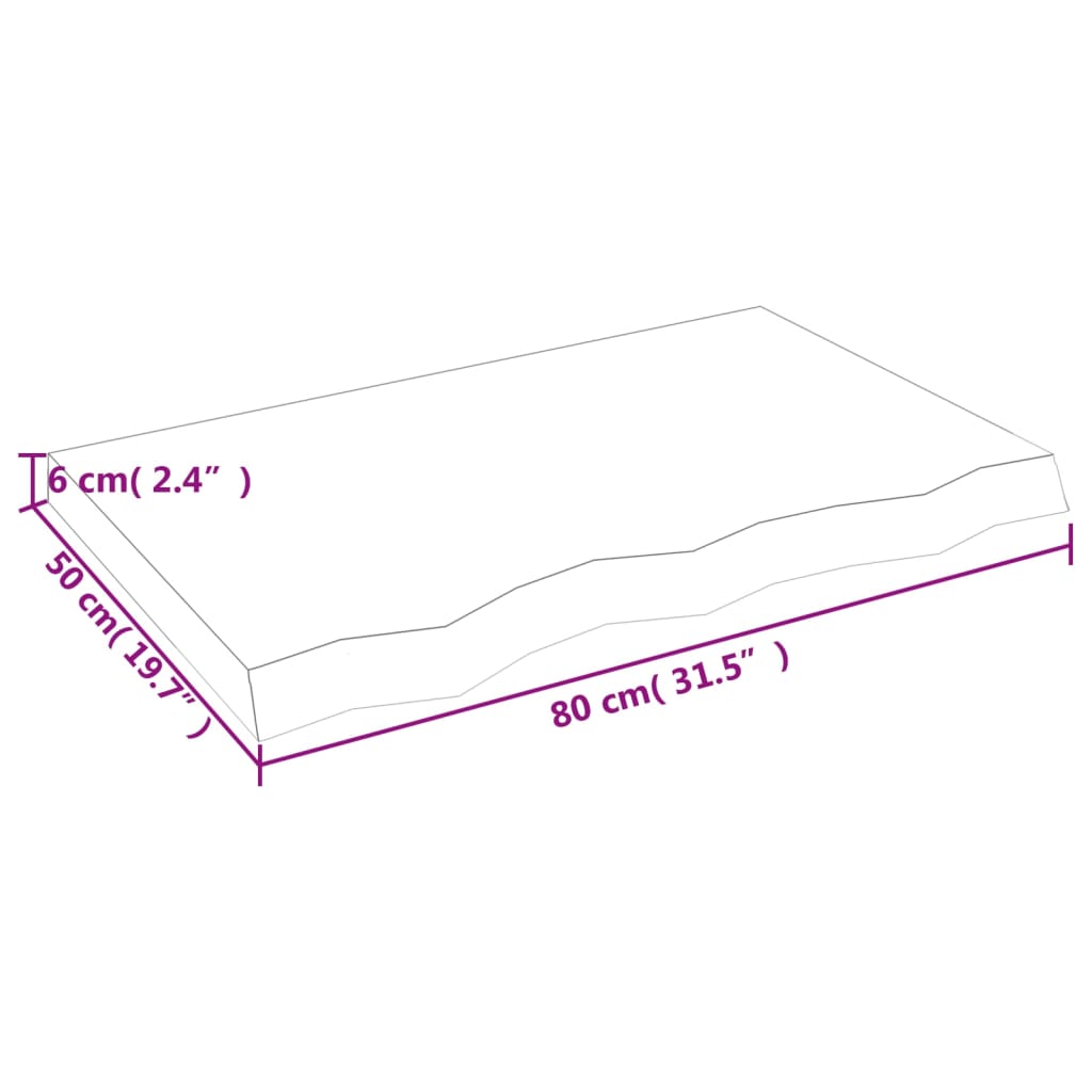 Tischplatte 80x50x(2-6) cm Massivholz Eiche Unbehandelt