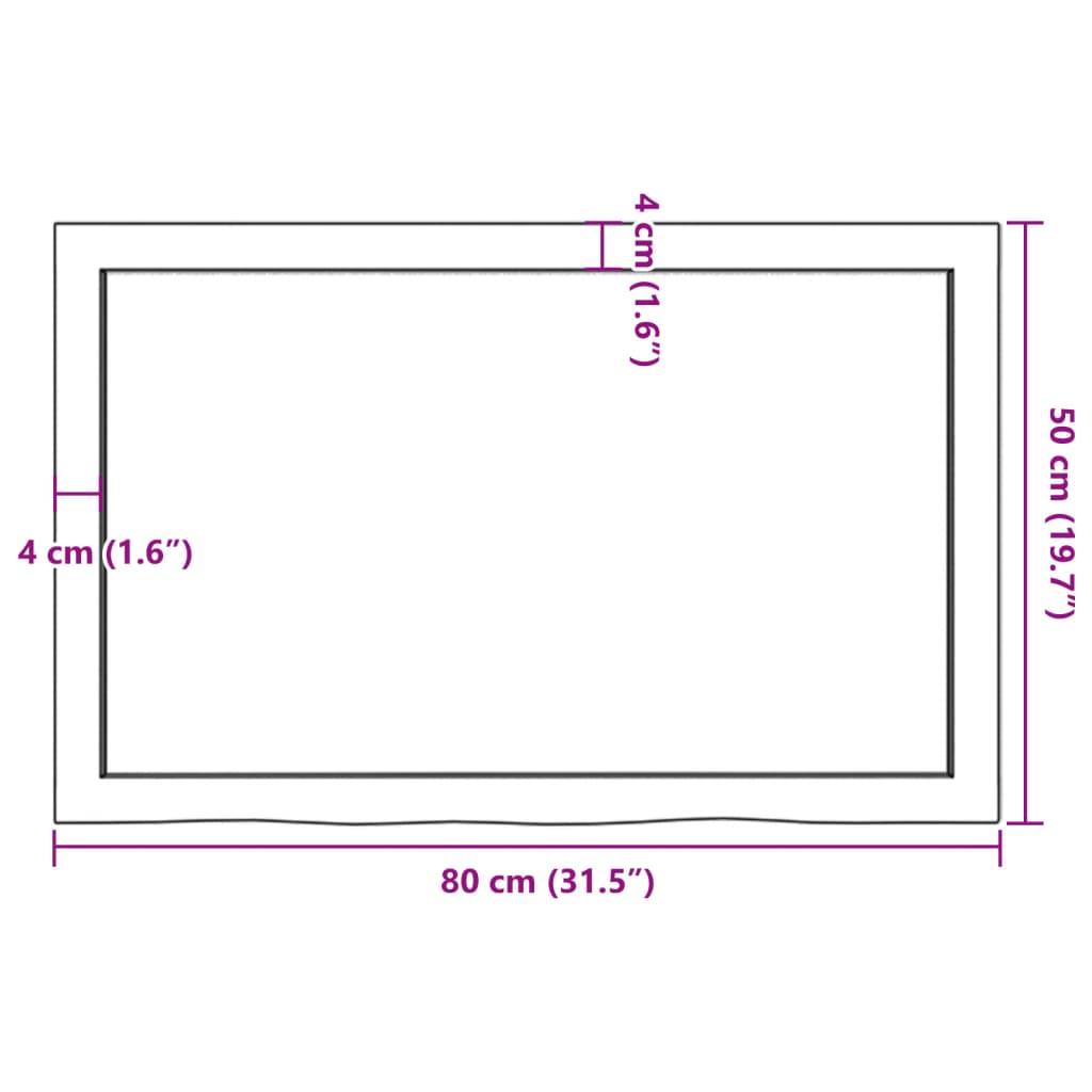 Tischplatte 80x50x(2-6) cm Massivholz Eiche Unbehandelt