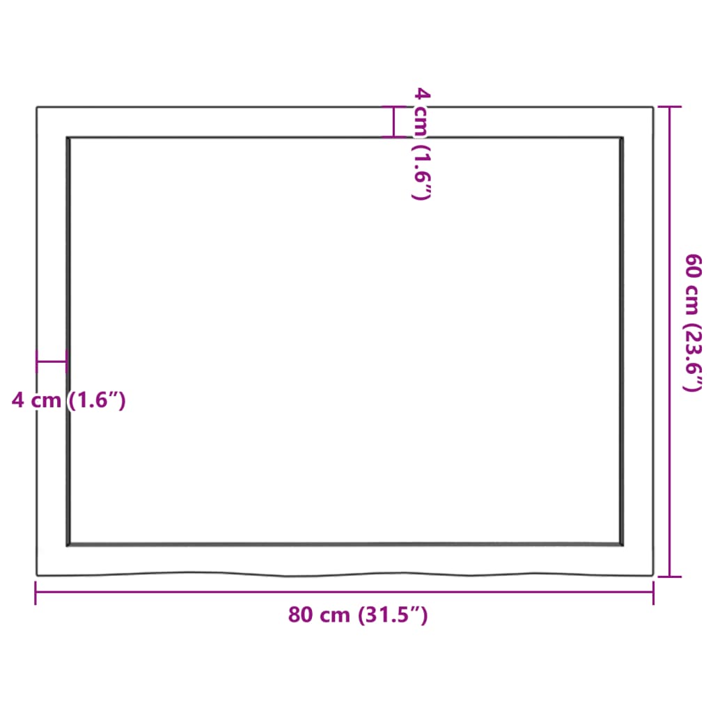 Tischplatte 80x60x(2-4) cm Massivholz Eiche Unbehandelt