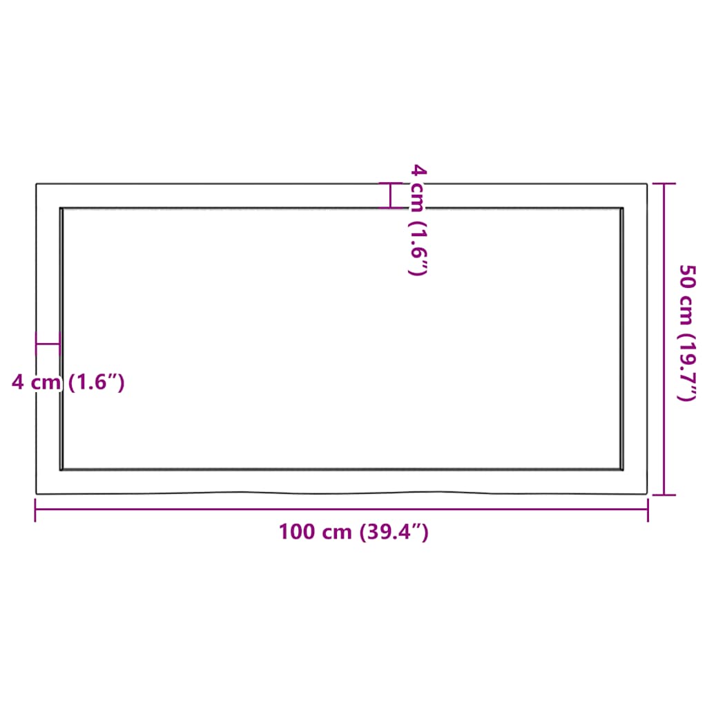 Tischplatte 100x50x(2-4) cm Massivholz Eiche Unbehandelt