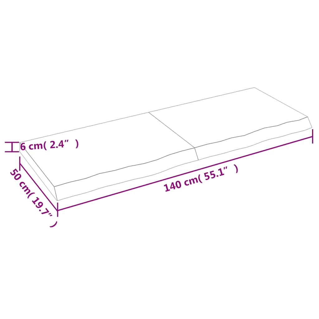 Tischplatte Hellbraun 140x50x(2-6)cm Massivholz Eiche Behandelt