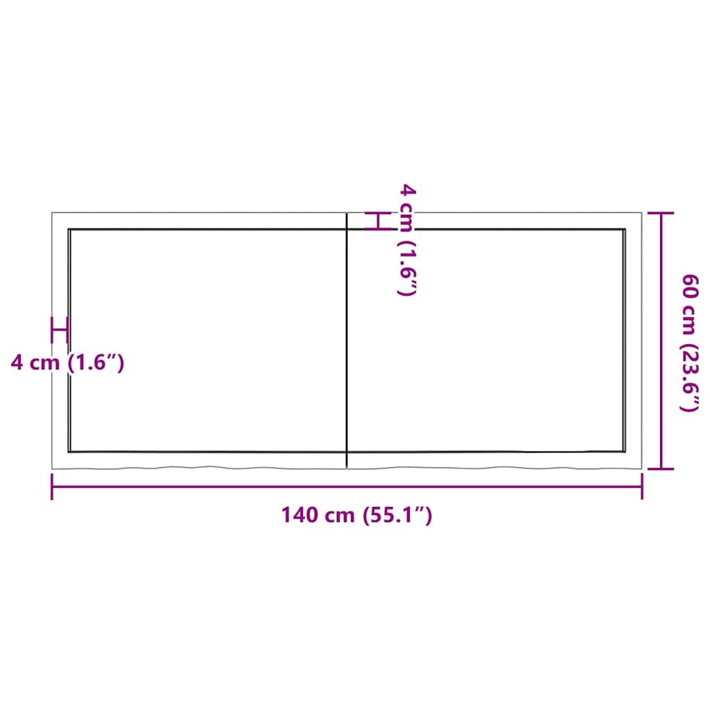 Tischplatte Hellbraun 140x60x(2-6)cm Massivholz Eiche Behandelt