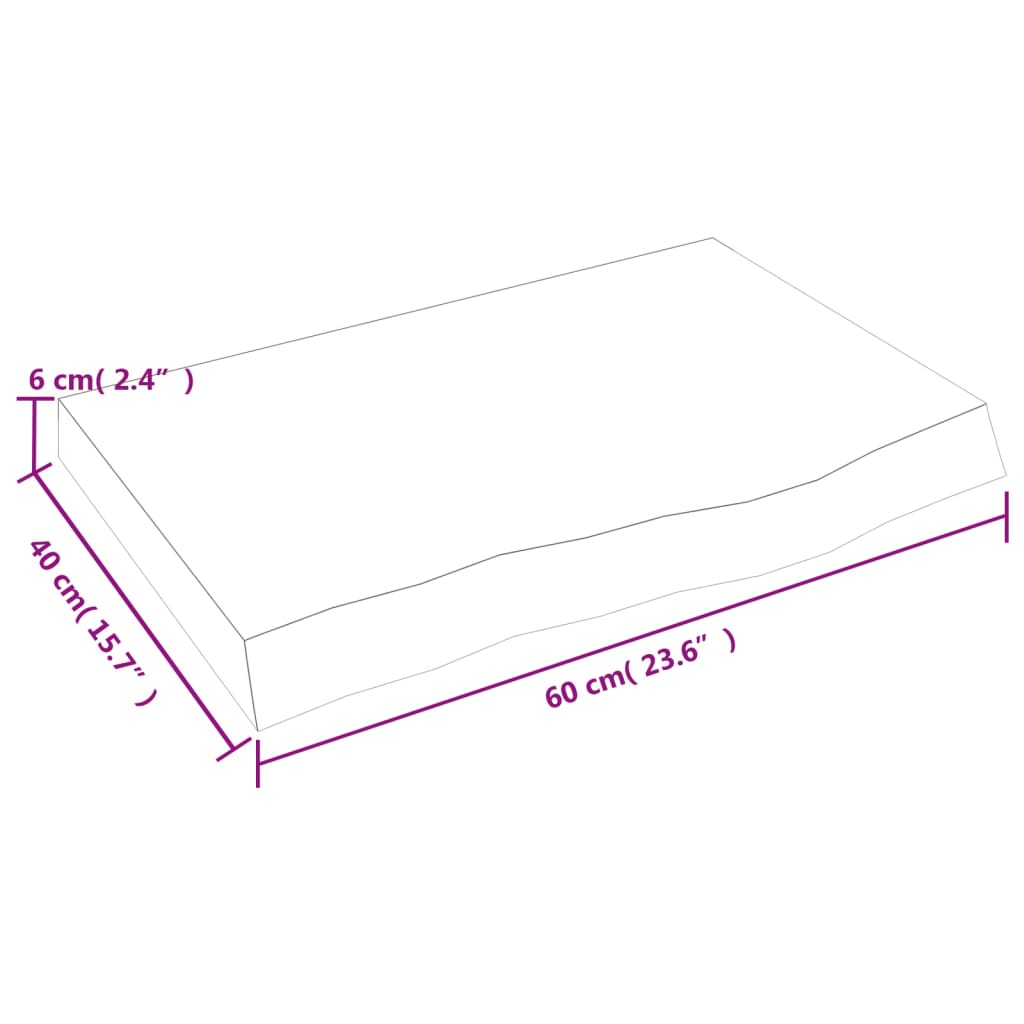 Tischplatte Dunkelbraun 60x40x(2-6)cm Massivholz Eiche
