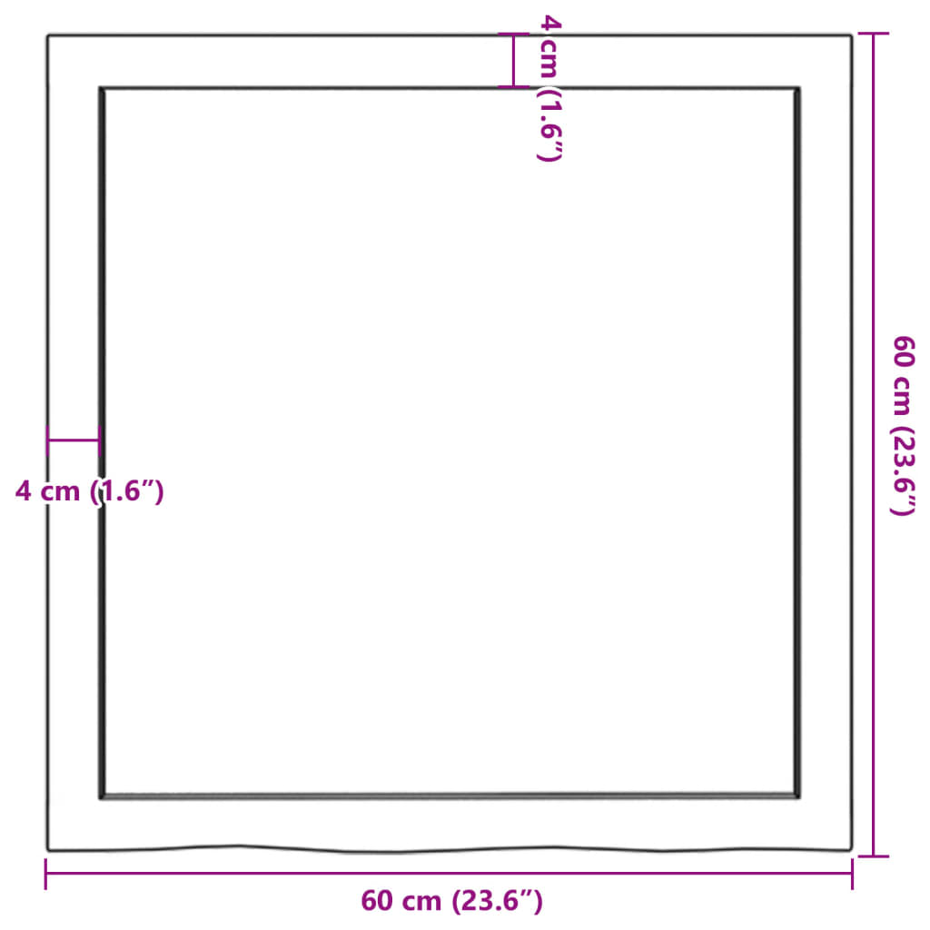 Tischplatte Dunkelbraun 60x60x(2-4)cm Massivholz Eiche
