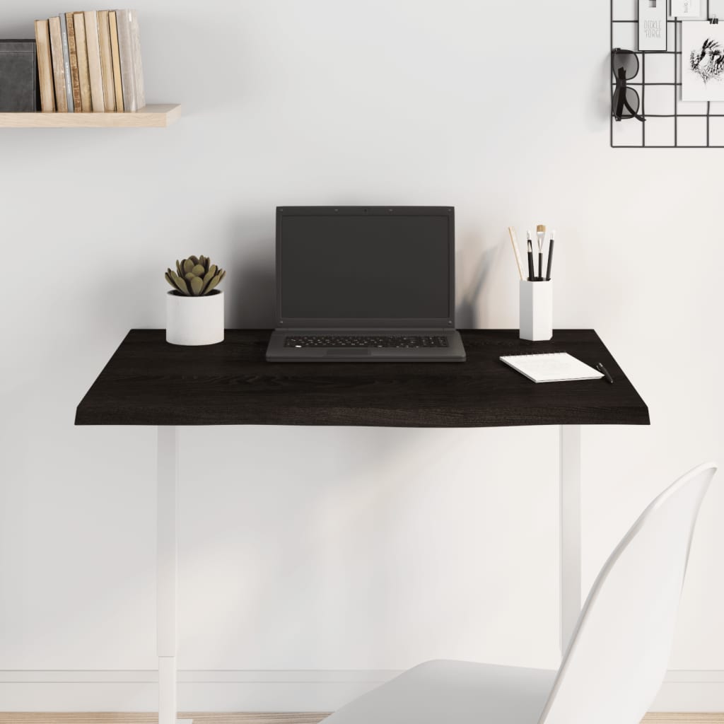 Tischplatte Dunkelbraun 80x60x2 cm Massivholz Eiche Behandelt