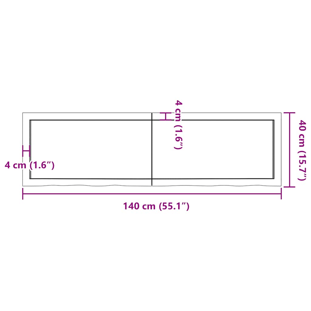 Tischplatte Dunkelbraun 140x40x(2-4)cm Massivholz Eiche