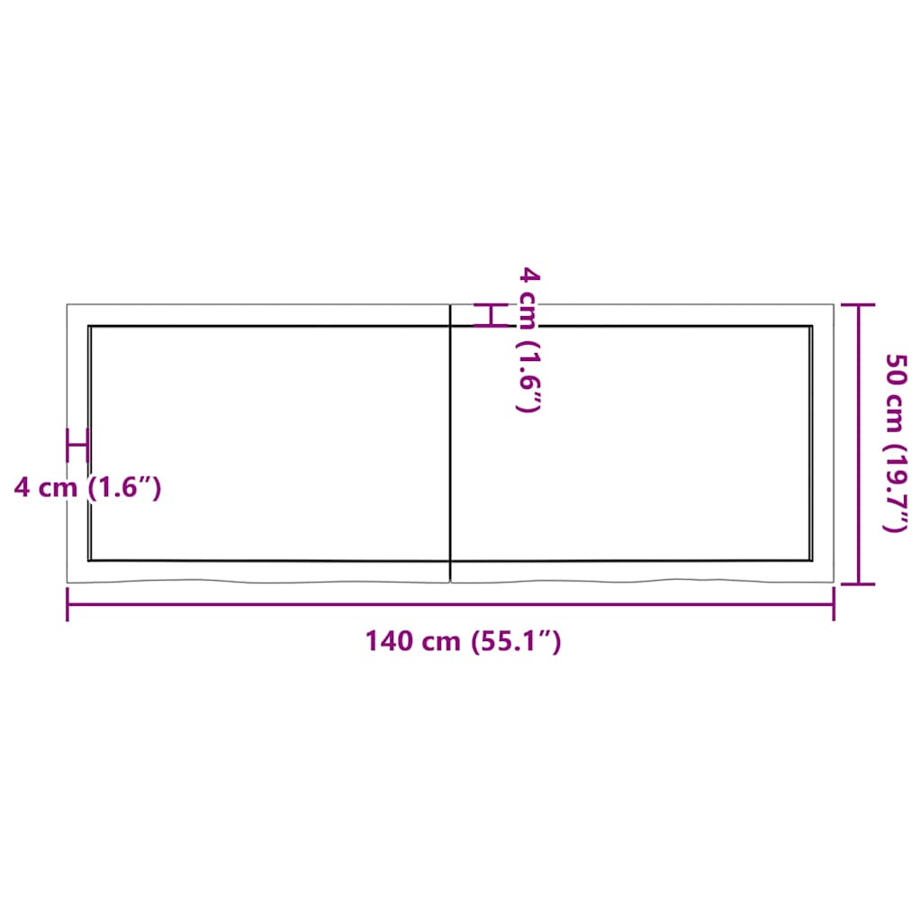 Tischplatte Dunkelbraun 140x50x(2-6)cm Massivholz Eiche
