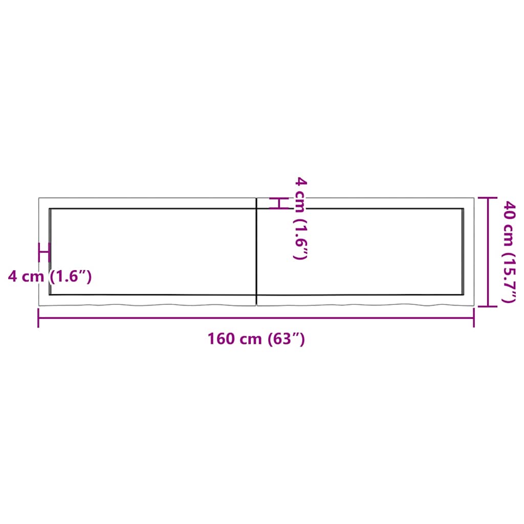 Tischplatte Dunkelbraun 160x40x(2-4)cm Massivholz Eiche