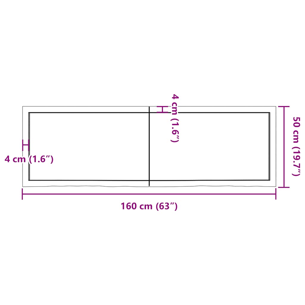 Tischplatte Dunkelbraun 160x50x(2-4)cm Massivholz Eiche