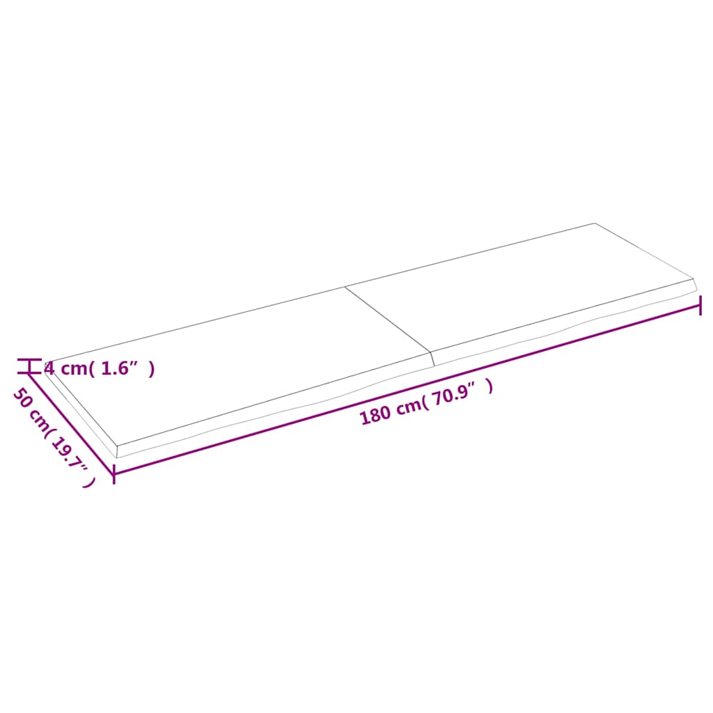 Tischplatte Dunkelbraun 180x50x(2-4)cm Massivholz Eiche
