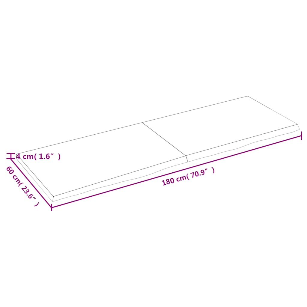 Tischplatte Dunkelbraun 180x60x(2-4)cm Massivholz Eiche