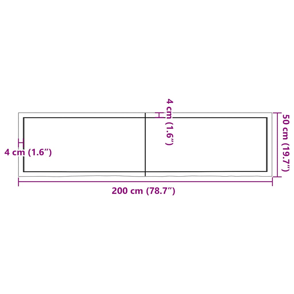 Tischplatte Dunkelbraun 200x50x(2-4)cm Massivholz Eiche