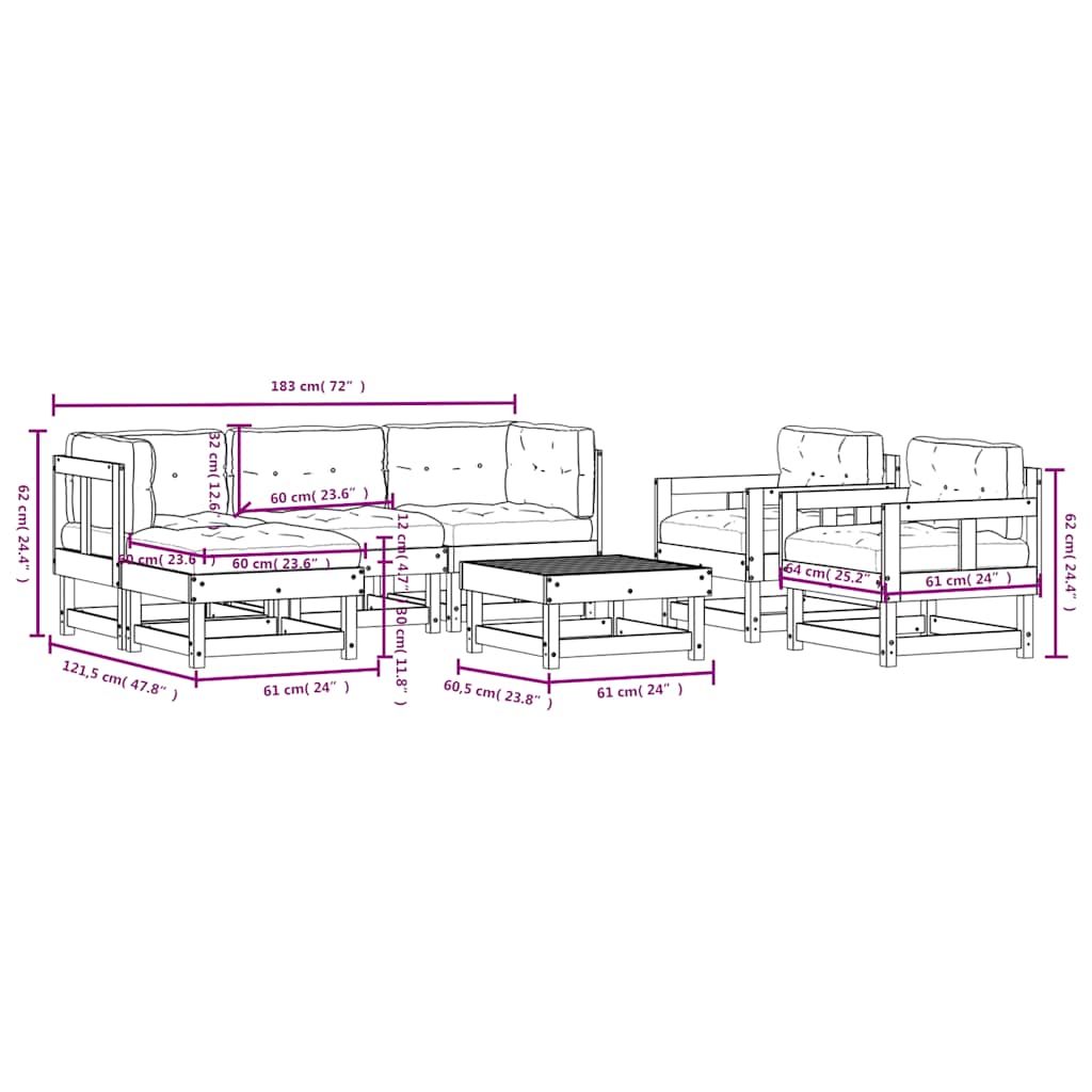 7-tlg. Garten-Lounge-Set mit Kissen Imprägniertes Kiefernholz