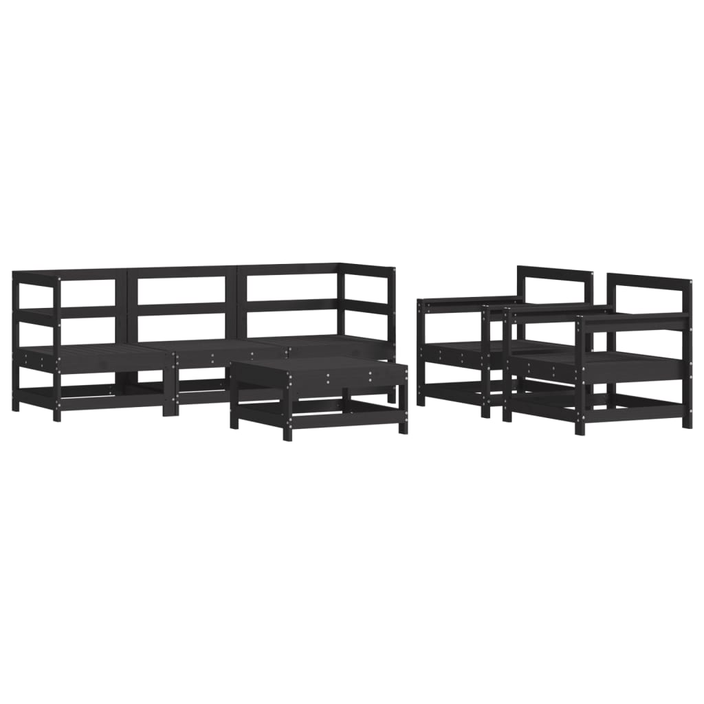 6-tlg. Garten-Lounge-Set mit Kissen Schwarz Massivholz