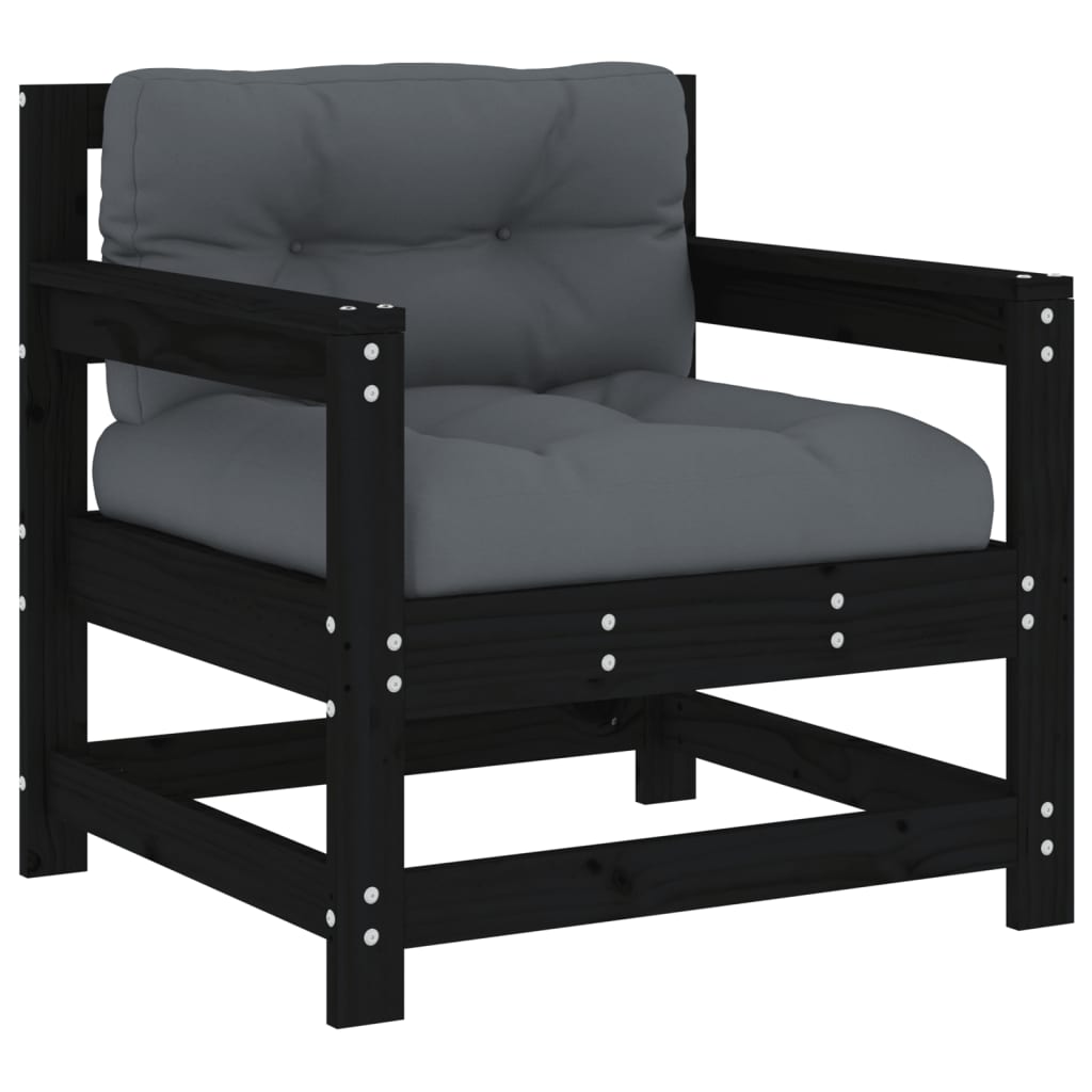 6-tlg. Garten-Lounge-Set mit Kissen Schwarz Massivholz