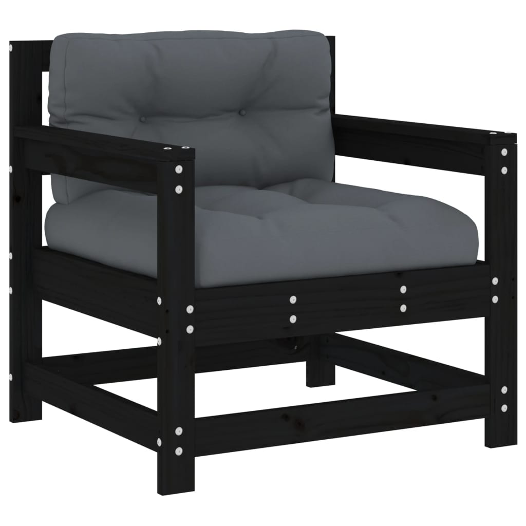 6-tlg. Garten-Lounge-Set mit Kissen Schwarz Massivholz