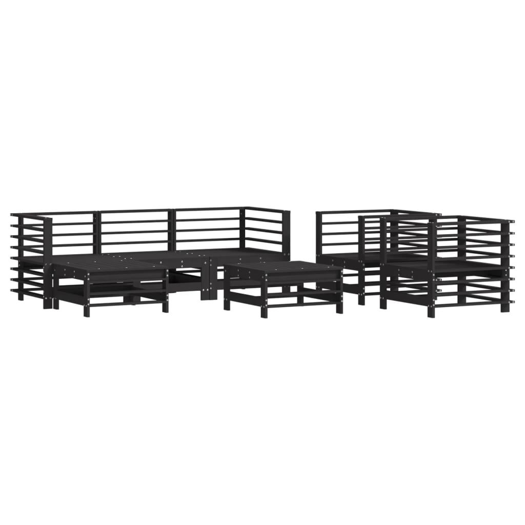 7-tlg. Garten-Lounge-Set mit Kissen Schwarz Massivholz