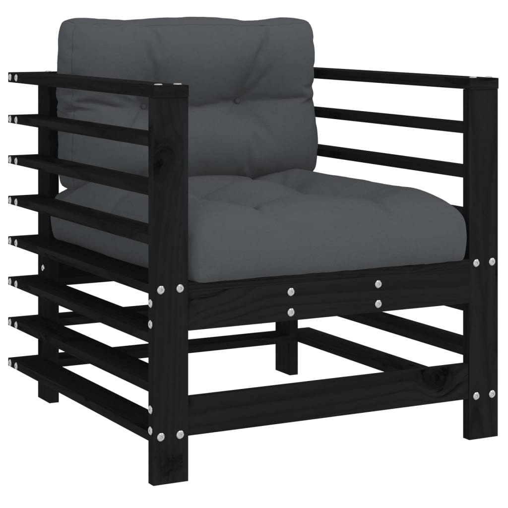 7-tlg. Garten-Lounge-Set mit Kissen Schwarz Massivholz