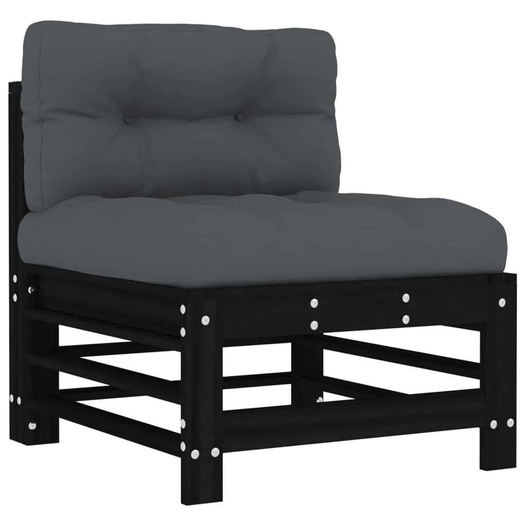 7-tlg. Garten-Lounge-Set mit Kissen Schwarz Massivholz