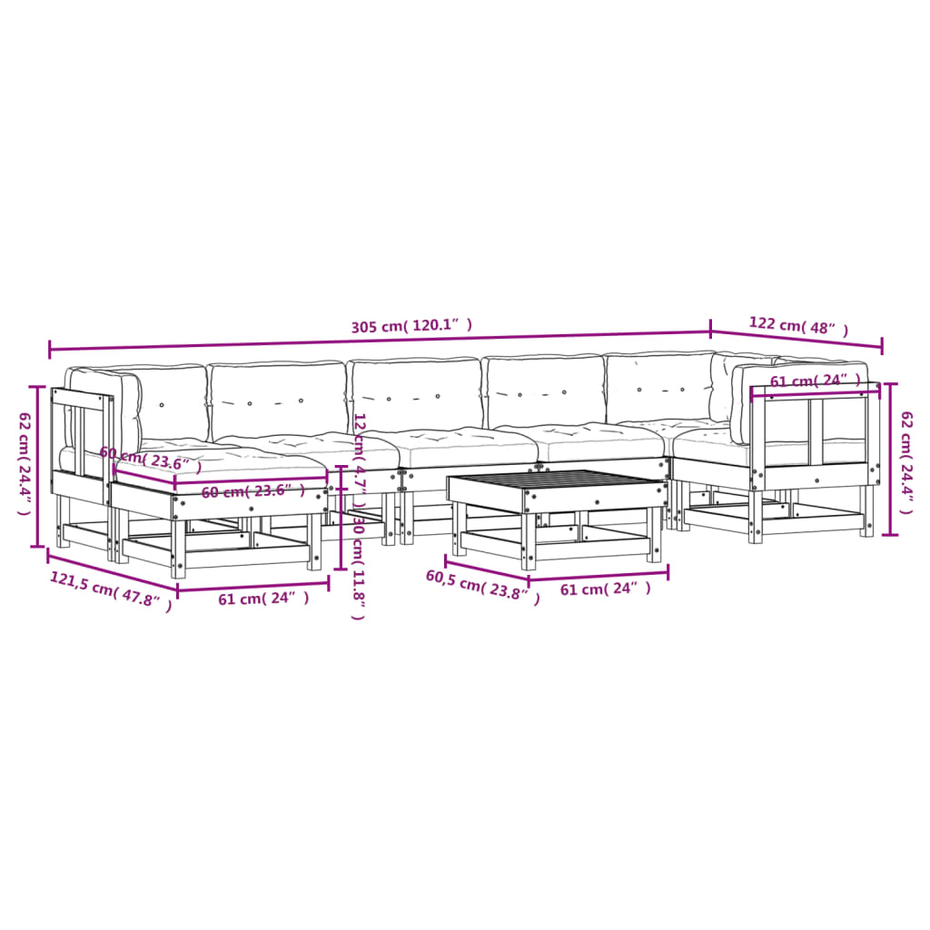 8-tlg. Garten-Lounge-Set mit Kissen Massivholz Douglasie