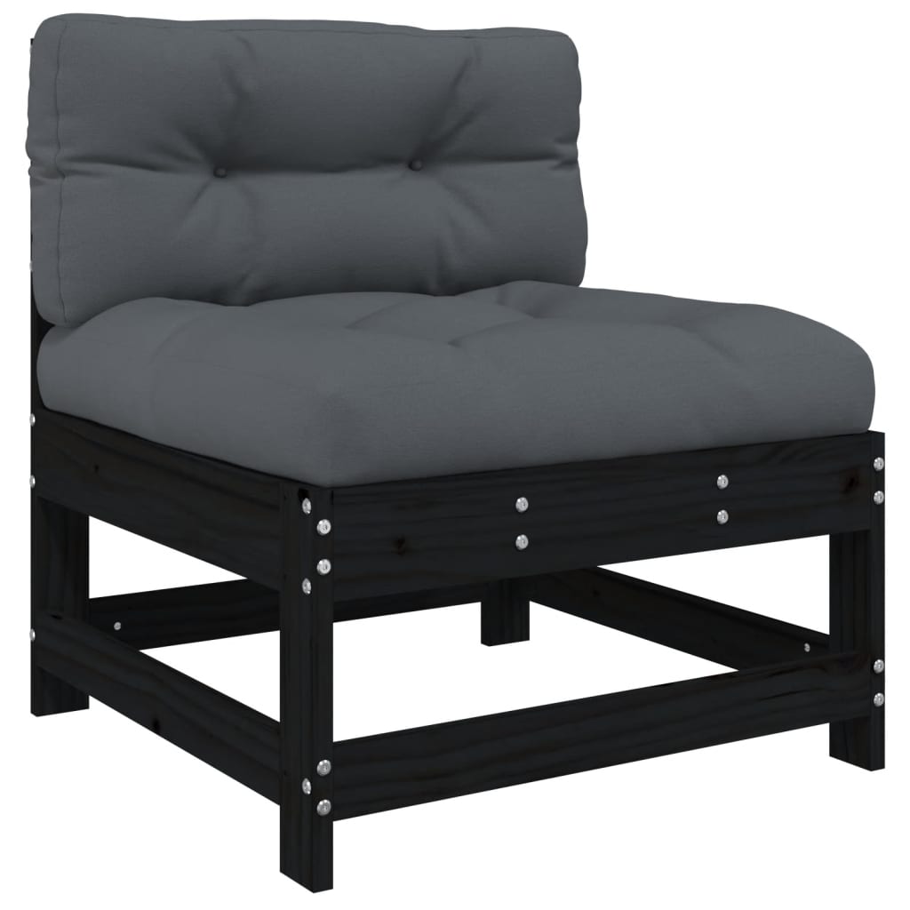8-tlg. Garten-Lounge-Set mit Kissen Schwarz Massivholz