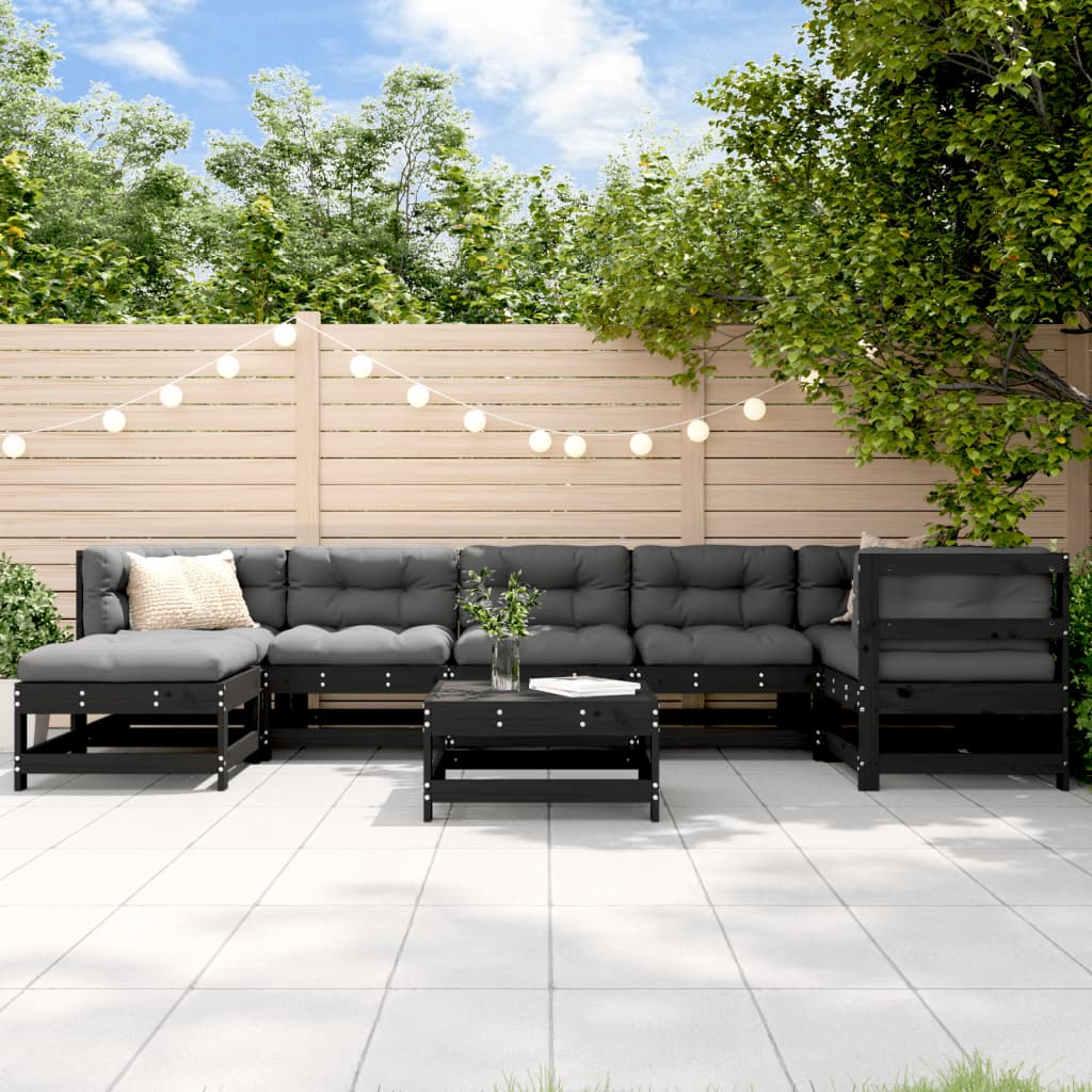 8-tlg. Garten-Lounge-Set mit Kissen Schwarz Massivholz