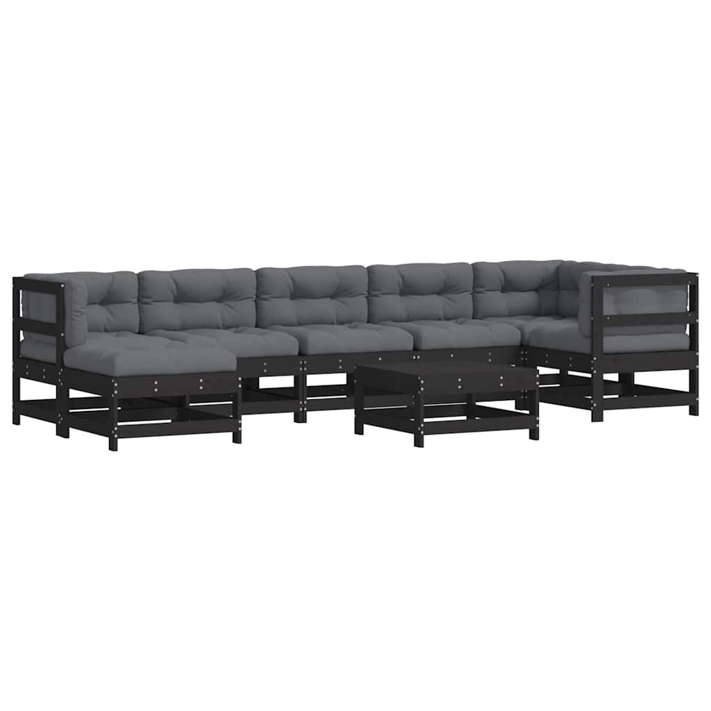 8-tlg. Garten-Lounge-Set mit Kissen Schwarz Massivholz